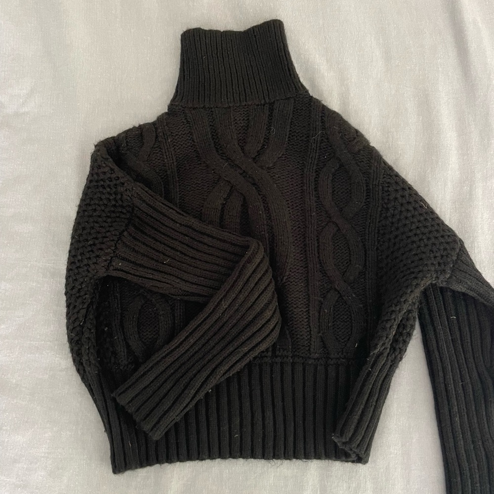Black Cable Knit Turtleneck Sweater